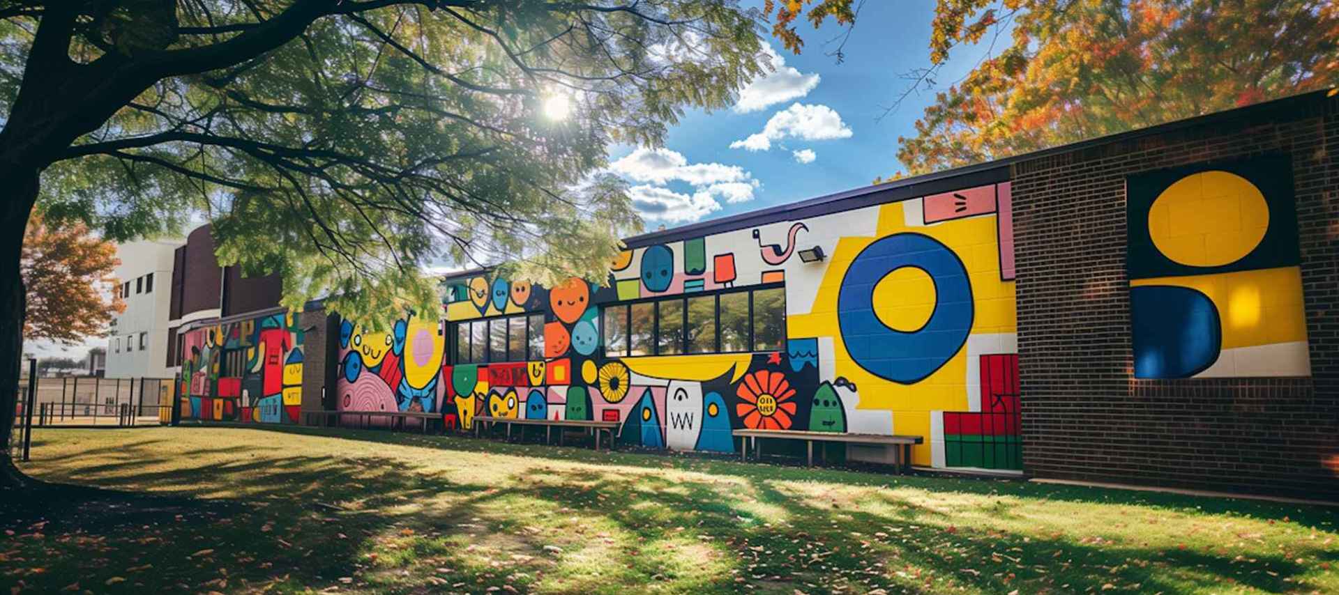 Fachada de la nave de Ciclorama, con el mural que pintó Lucía Berruezo en 2023