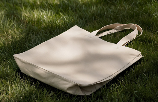 Bolso de lona de Lino Bravo fotografiado sobre hierba